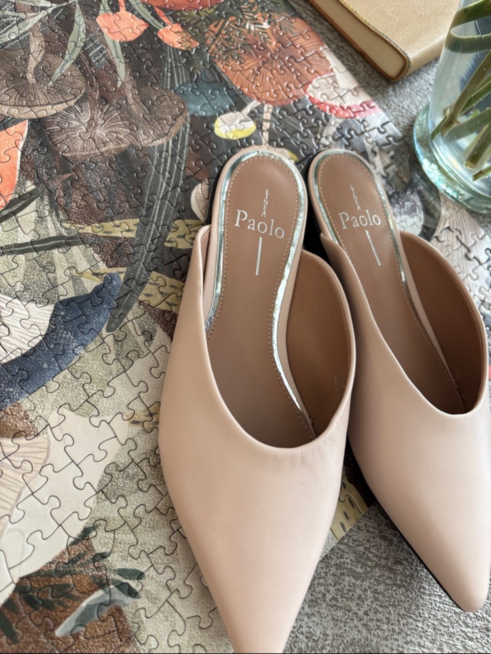 Paolo Nude Pointed Toe Mules | Minimal Chic Slip-On Heels | Size 5.5 - Picture 5 of 6